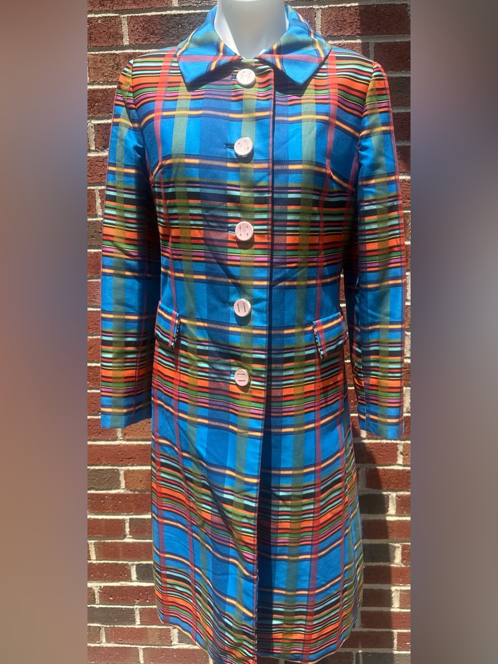 VTG 60s ILGWU Mod Madras Plaid ALine Dress Coat S